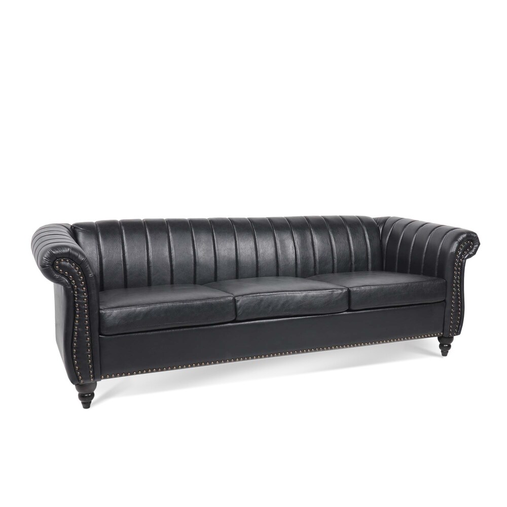 84'' PU Rolled Arm Chesterfield Three Seater Sofa