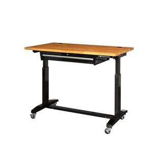 Husky 52 in.W x 30 in. D Steel 1-Drawer Power Adjustable Height Solid Wood Top Workbench Table in Black HOET5201B11XUS