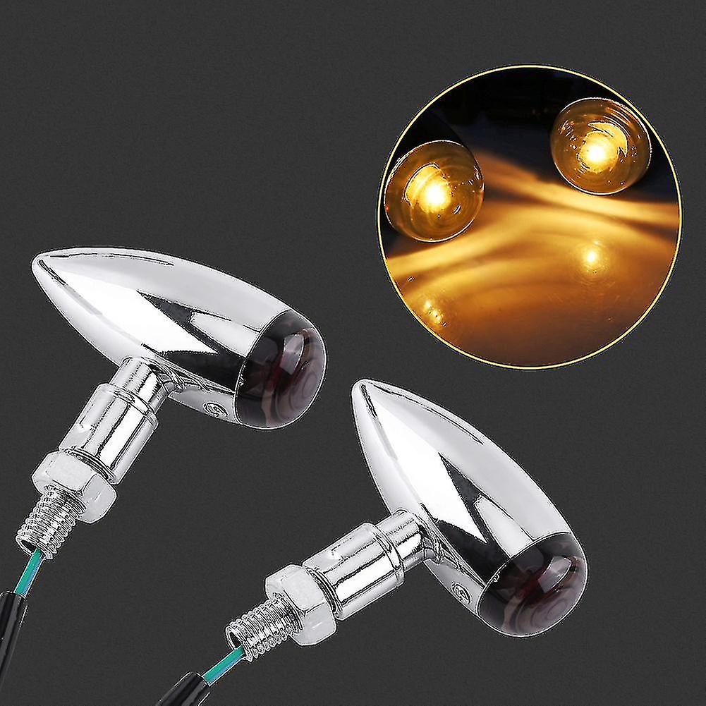 2pcs Motorcycle Bullet Amber Led Turn Signals Indicator Lighting Lamp Silver