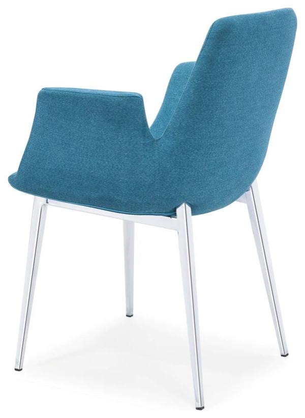 Gaspare Arm Dining Chair  Blue Soft Fabric Cover With Chrome Frame   Midcentury   Dining Chairs   by V.S.D Furniture  Houzz