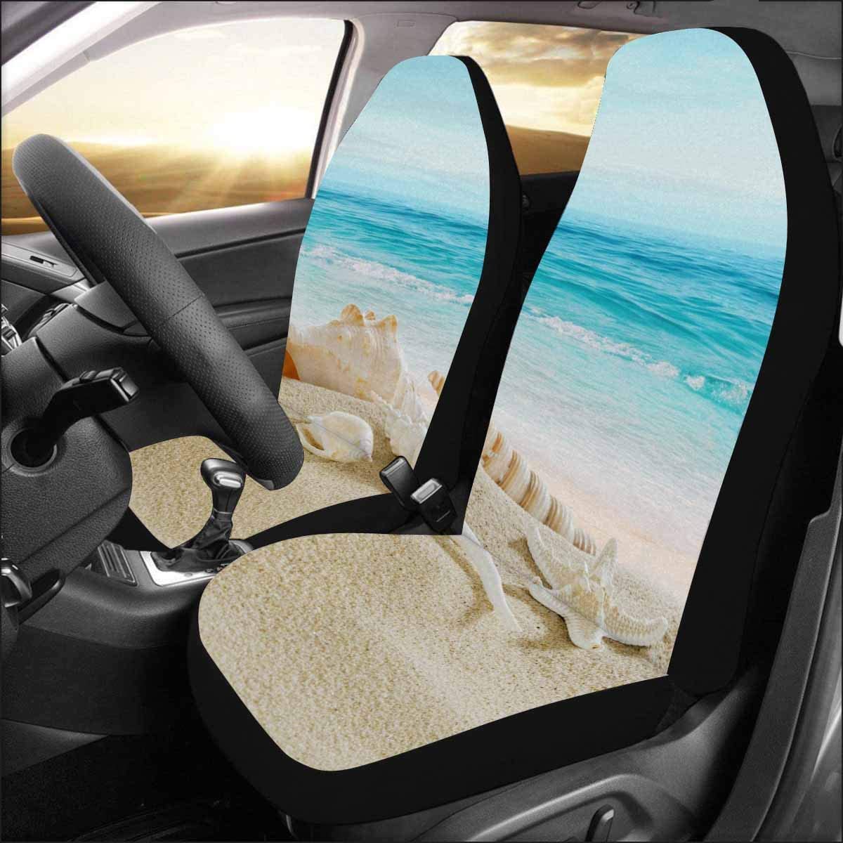 ZHANZZK Set of 2 Car Seat Covers Shells on The Beach Universal Auto Front Seats Protector Fits for Car，SUV Sedan，Truck