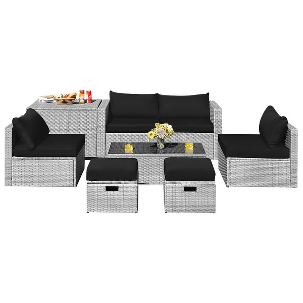 8 PCS Patio Wicker Furniture Set Outdoor PE Rattan Conversation Set