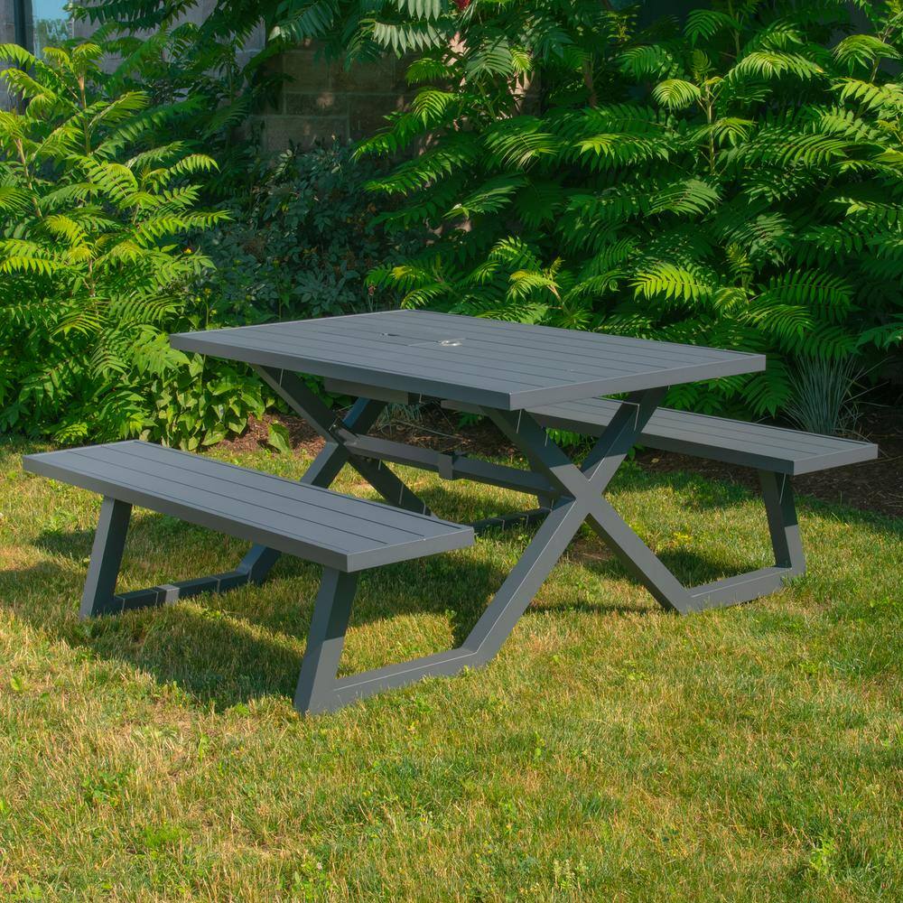 Vivere 5 ft. Charcoal Aluminum Metal Rectangle Outdoor Picnic Table BDAT5-CHA