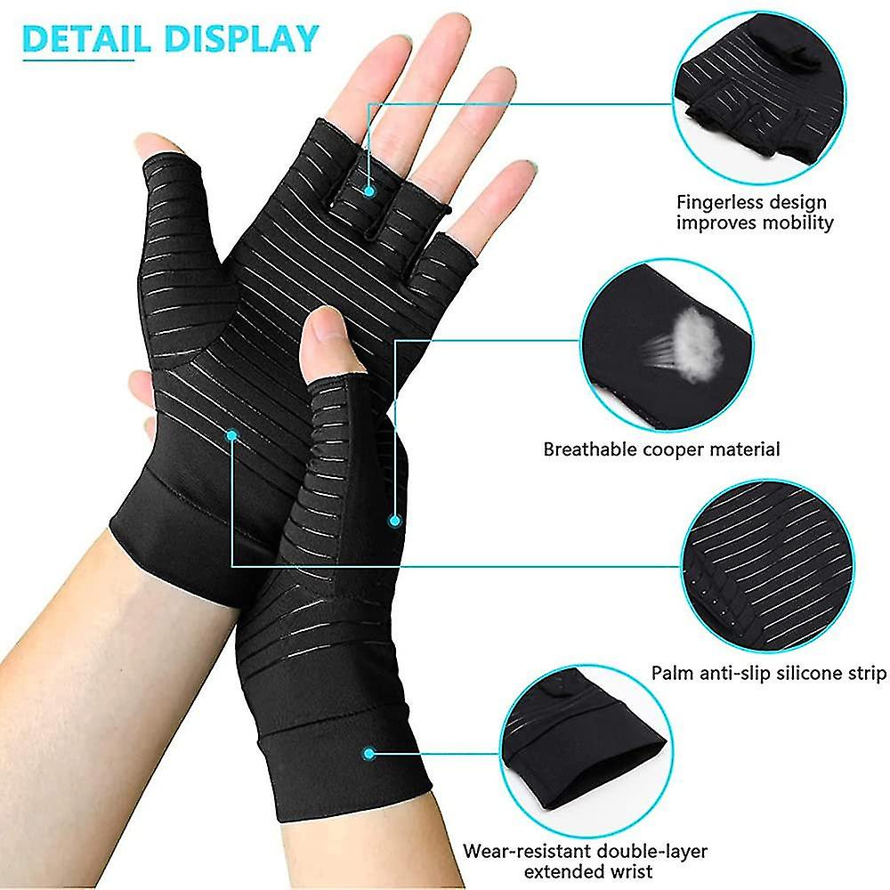 1 Pair Of Copper Compression Arthritis Gloves. Fingerless Osteoarthritis Gloves