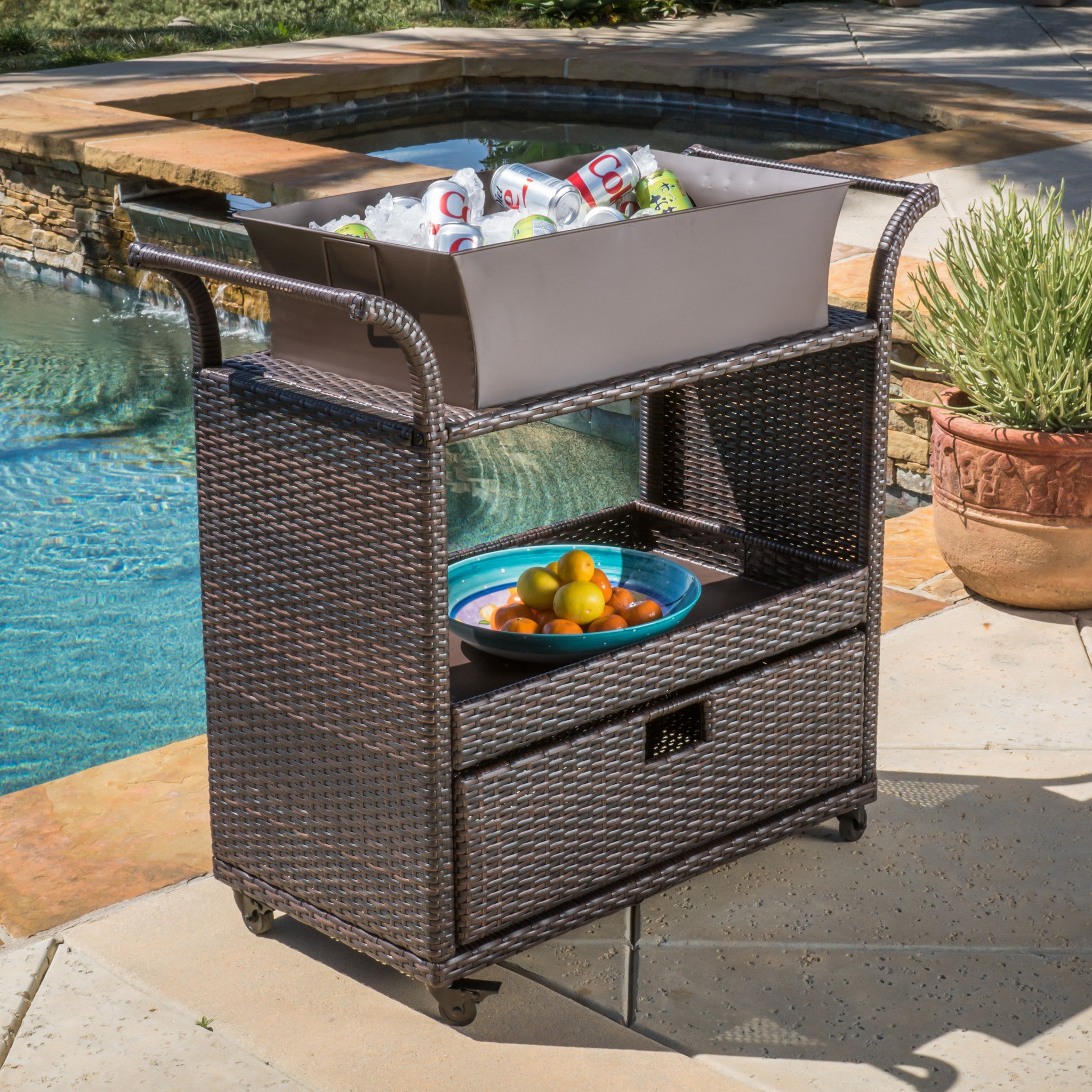 Maja Multi-Brown Wicker Bar Cart