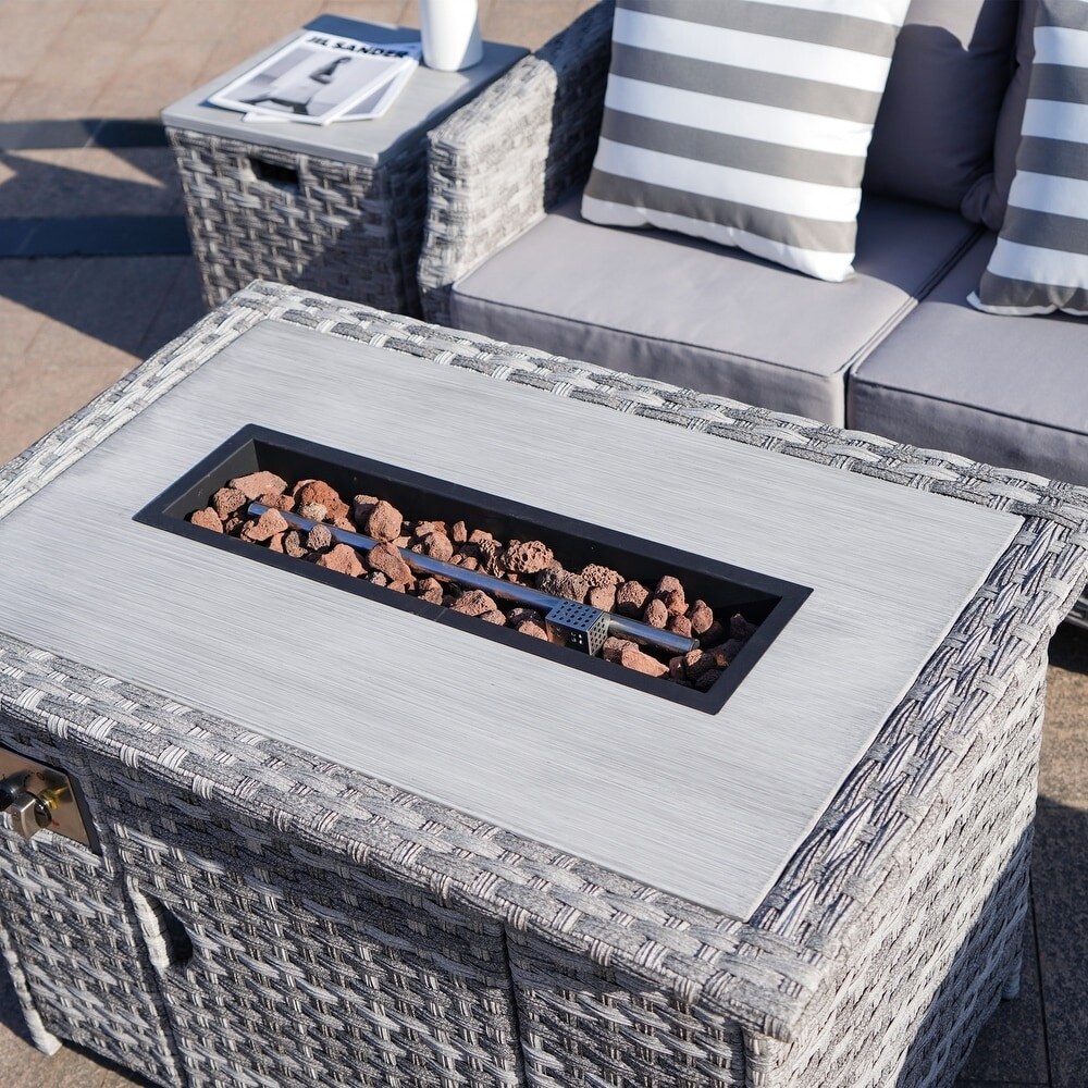 Braylee 5 piece Cushioned Patio Porch Sectional Set with Fire Pit and Rain cover