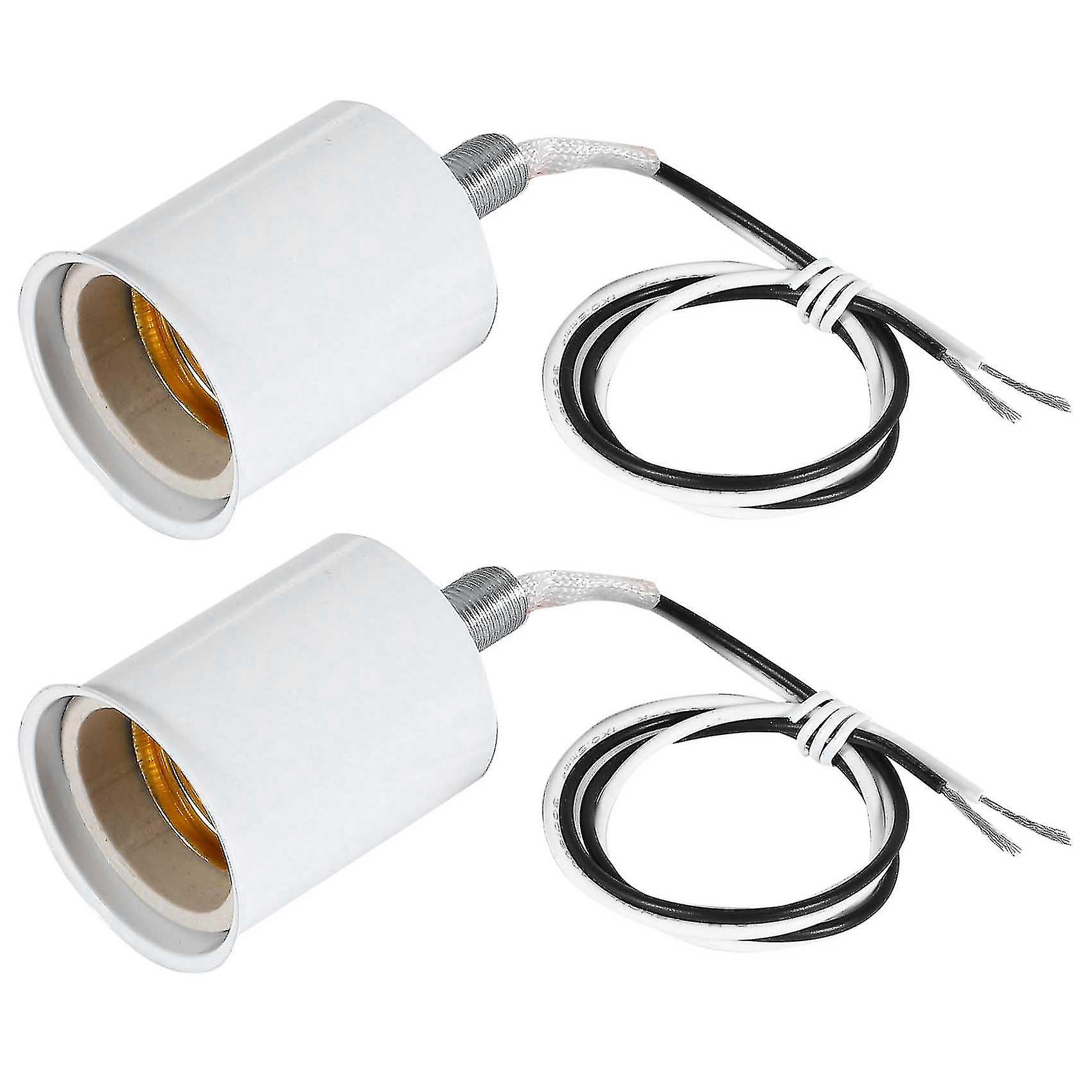 2x E27 Ceramic Screw Base Round Led Light Bulb Lamp Socket Holder Adapter Metal Lamp Holder With Wi