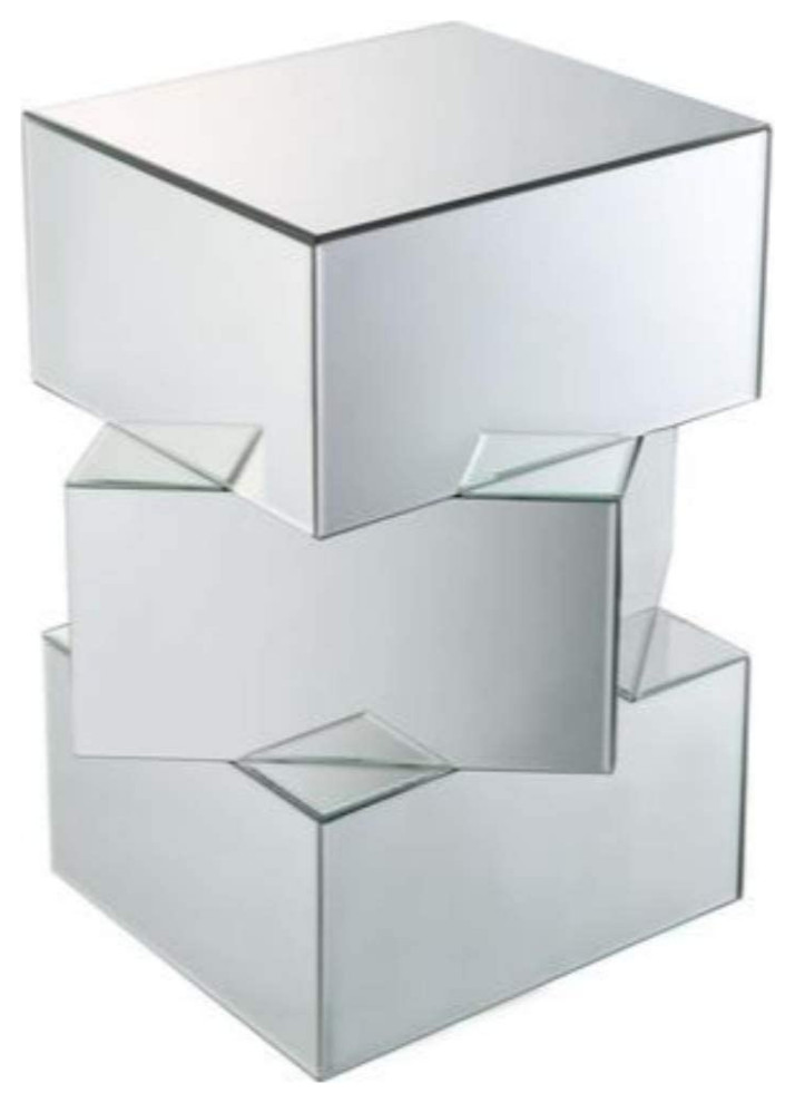 Modern End Table  Unique Geometrical Base With Mirrored Side Panels  Silver   Transitional   Side Tables And End Tables   by Declusia  Houzz