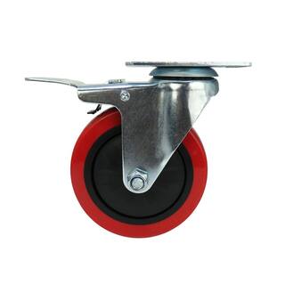 Everbilt 5 in. Red Polyurethane and Steel Swivel Plate Caster with Locking Brake and 330 lbs. Load Rating 4120945EB