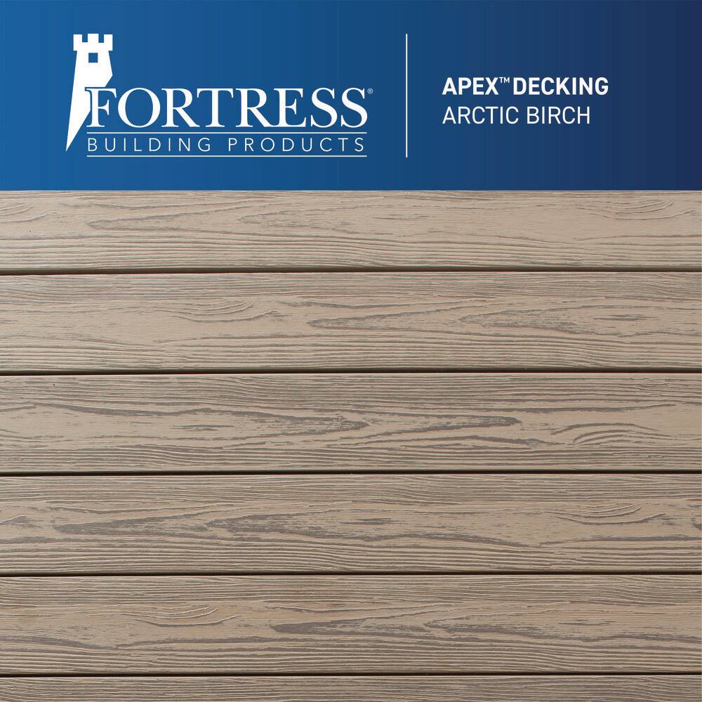 FORTRESS Apex Freestanding 4 ft. x 12 ft. x 12 ft. Arctic Birch PVC Deck 5-Step Stair Kit with Steel Framing  Aluminum Railing K-64405852113