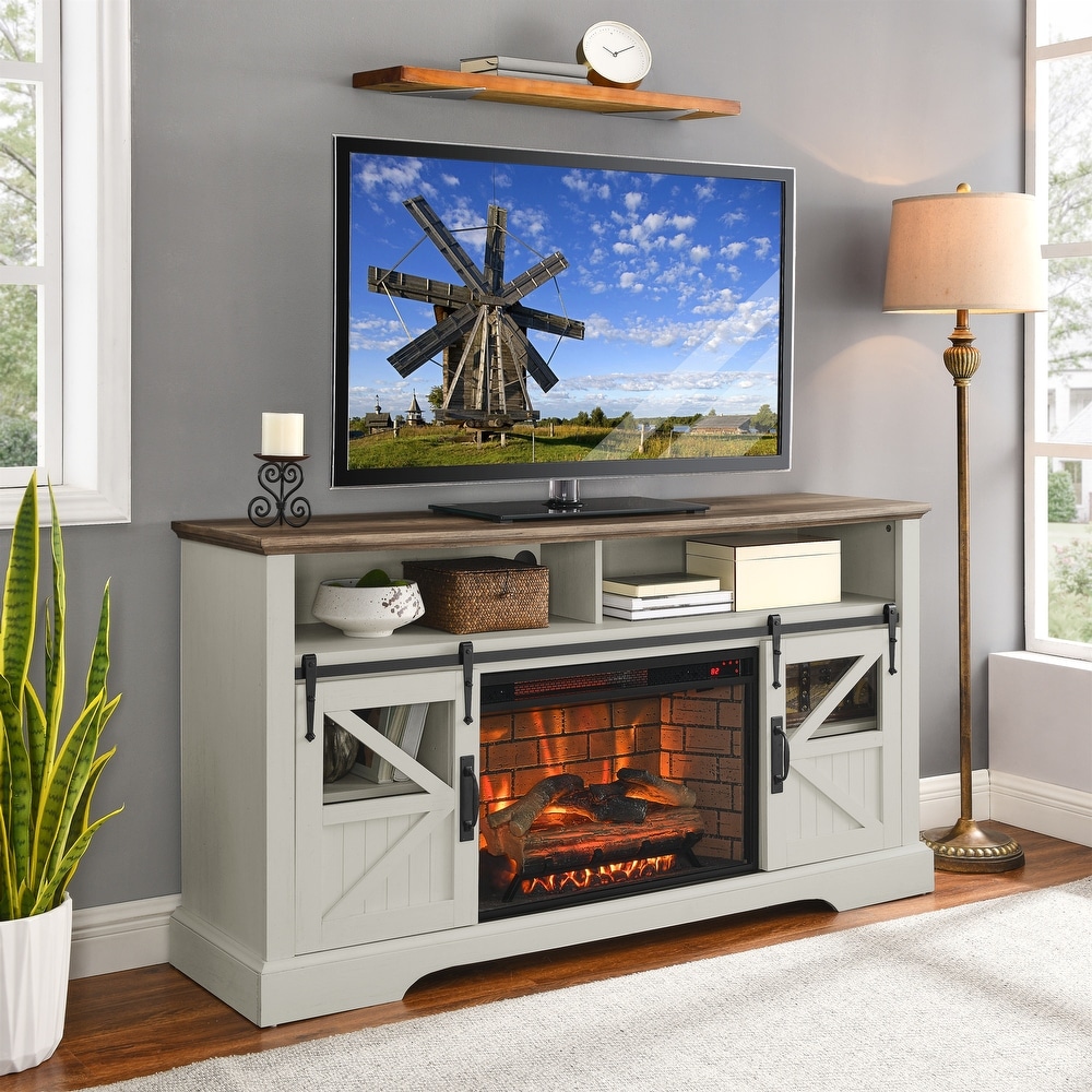 White Electric Fireplace TV Stand TV Console with Door Sensor   60.00\