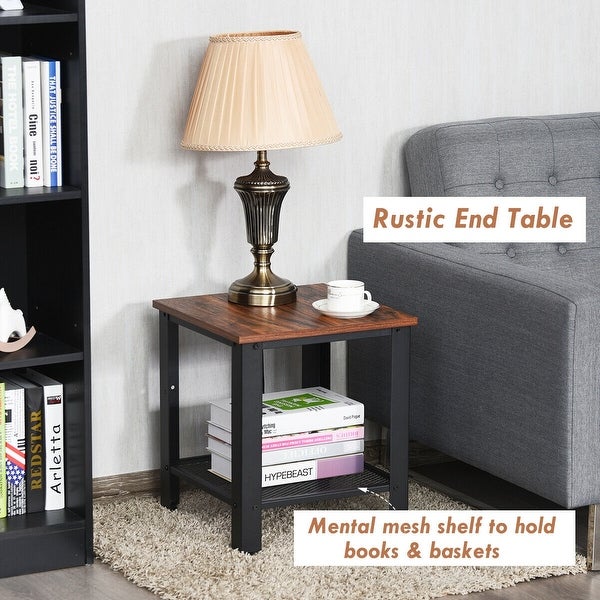 GZMR Industrial End Table 2-Tier Side Table-Black