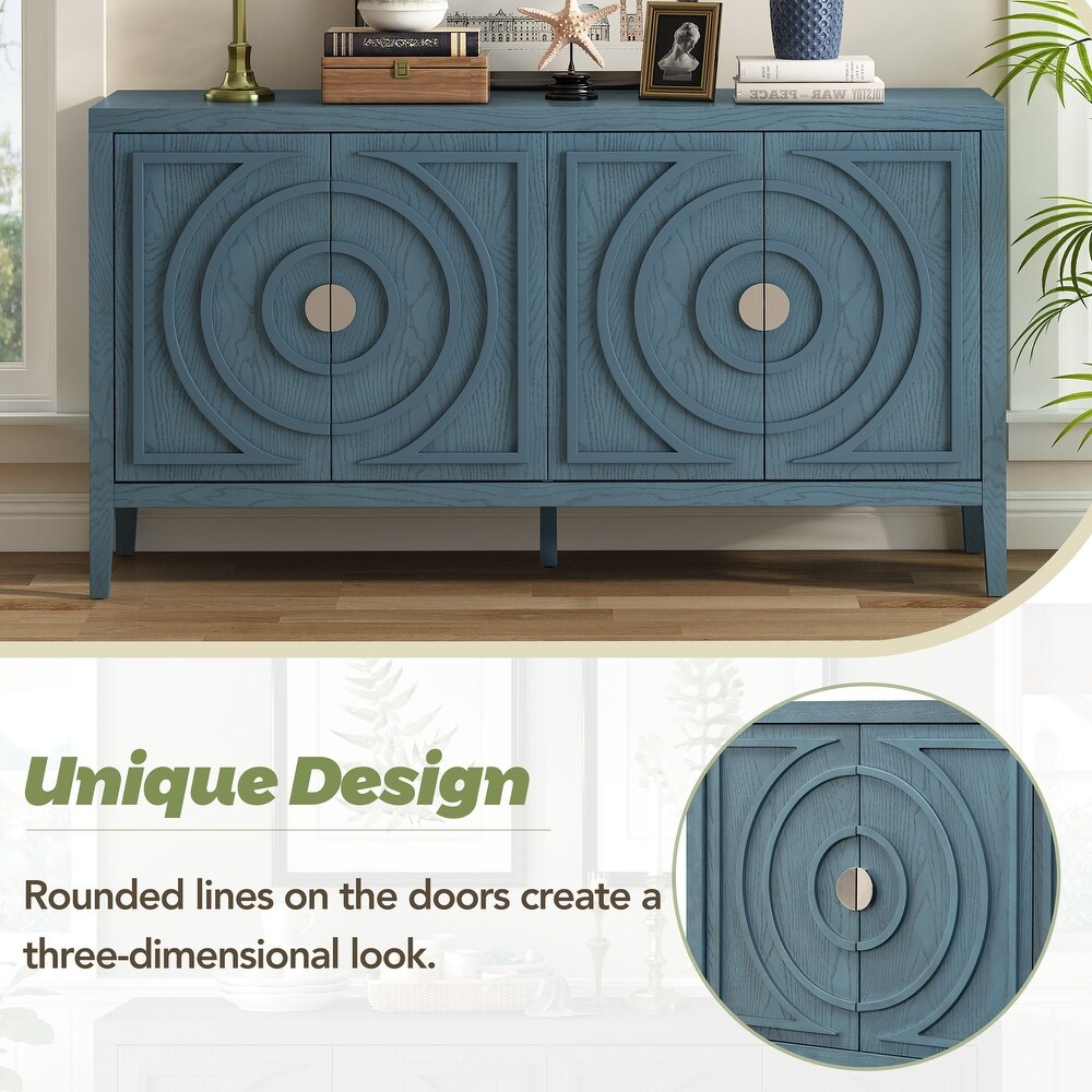 Retro Sideboard with Circular Groove Design and Metal Handle