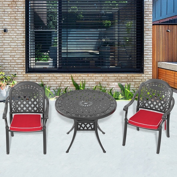 3/5Piece Cast Aluminum Outdoor Dining Set with 35.43 in. Round Table and Random Color Cushions