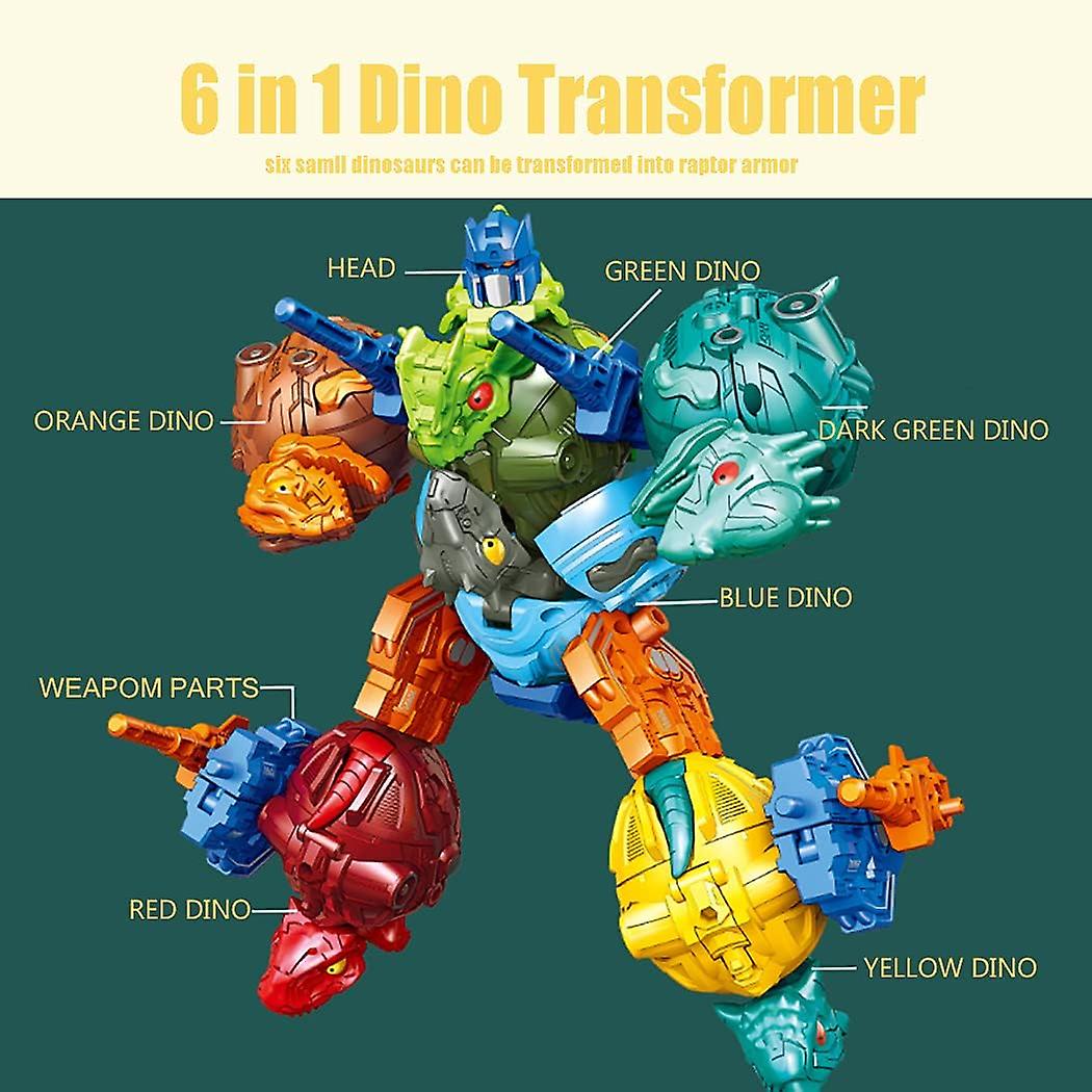 6 In 1 Dinosaur Transformer Toys Set- Toddler Robot Dinosaurs Toys With Durable Connectors6 Pcs Dino Robots For Kids， 6in1 Educational Stem Toys - -