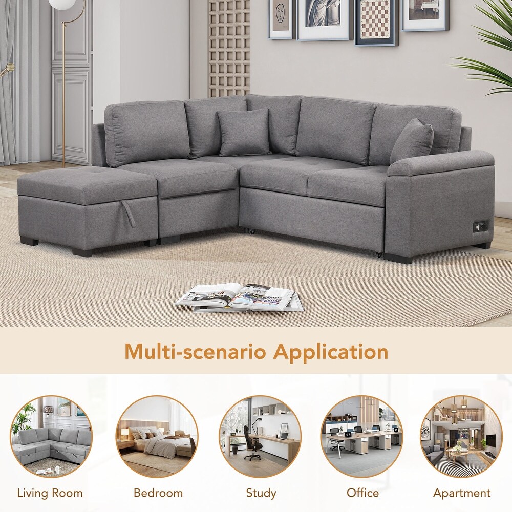 Velvet Sleeper Sectional Sofa with Pull out Bed   Storage  Dark Gray