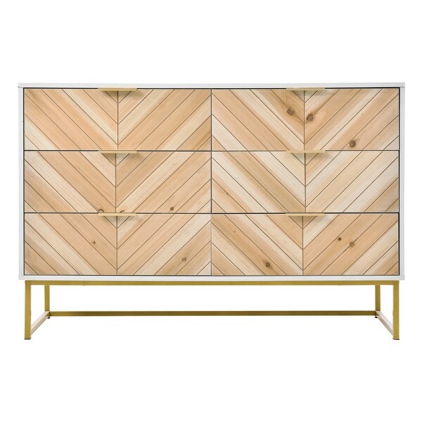 6-Drawer Dresser Wooden Storage Cabinet with Metal Legs - - 37388022