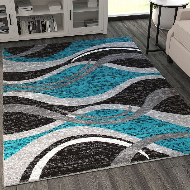 Masada Rugs Masada Rugs Stephanie Collection Area Rug with Modern Contemporary Design 1109 in Turquoise， Gray， Black and White - 5'x7'