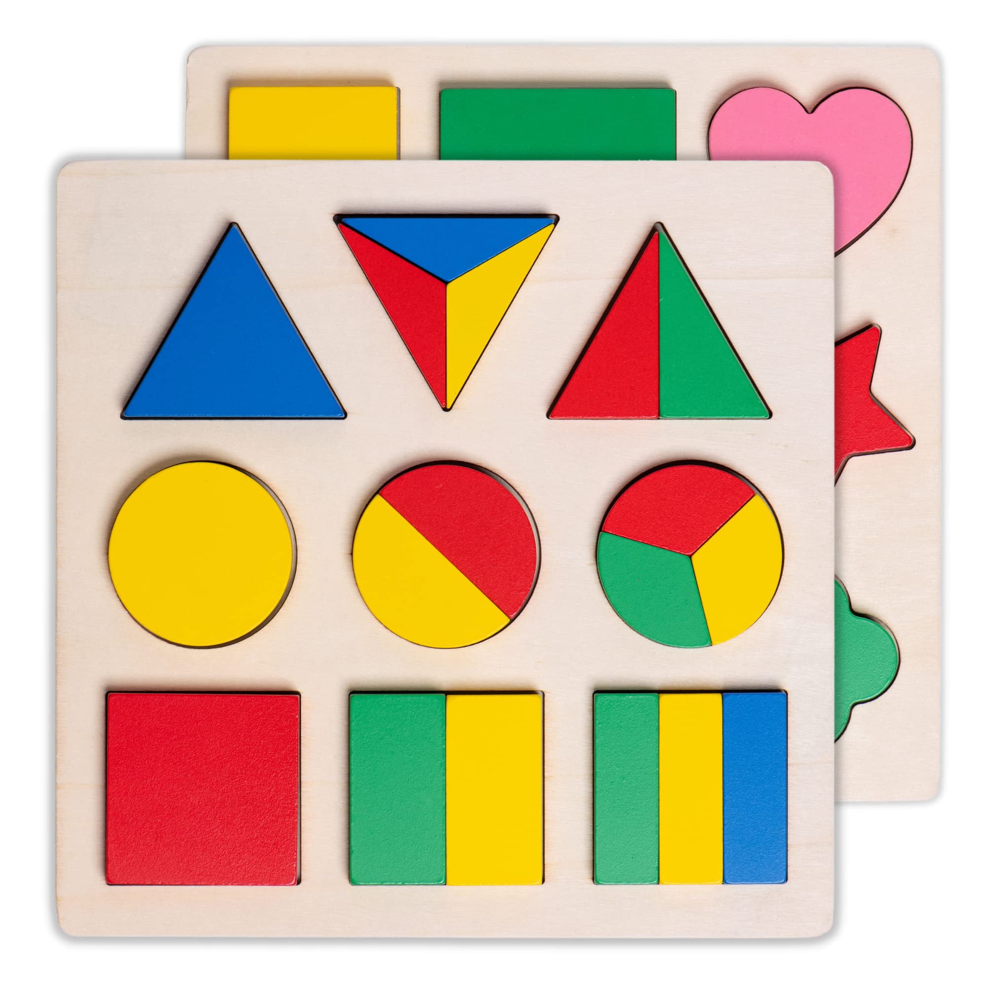 Set of 2 Wood Shape Toddler Puzzles Toys for Kids - XL Wooden Puzzles for Toddlers 1-3， Educational Jigsaw Puzzles