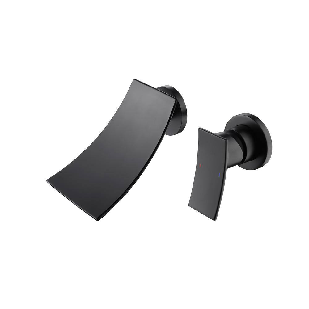 YASINU Waterfall Single Handle Wall Mounted Bathroom Faucet in Matte Black YNEB908MB