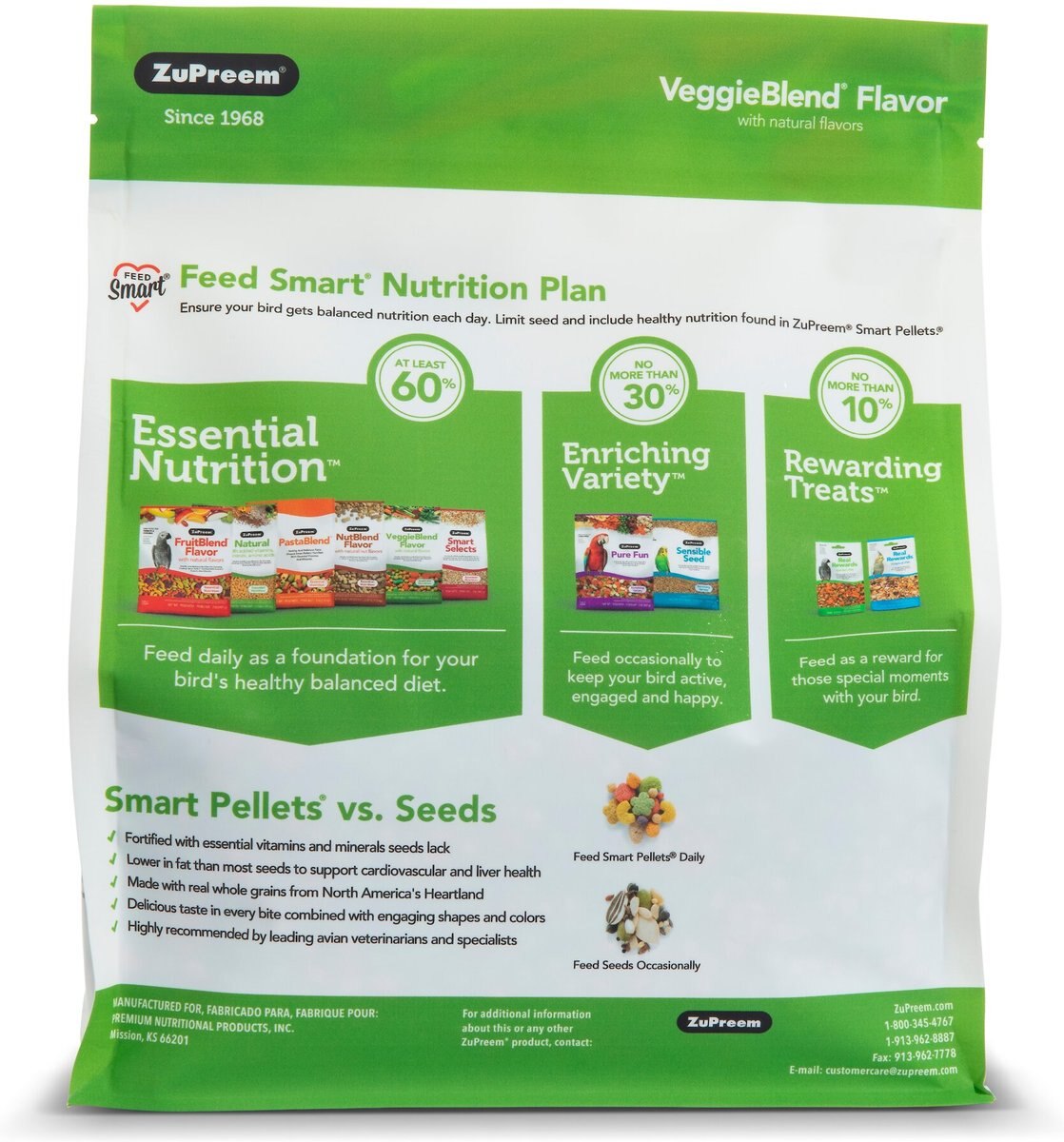 ZuPreem VeggieBlend Flavor with Natural Flavor Daily Medium Bird Food， 2-lb bag