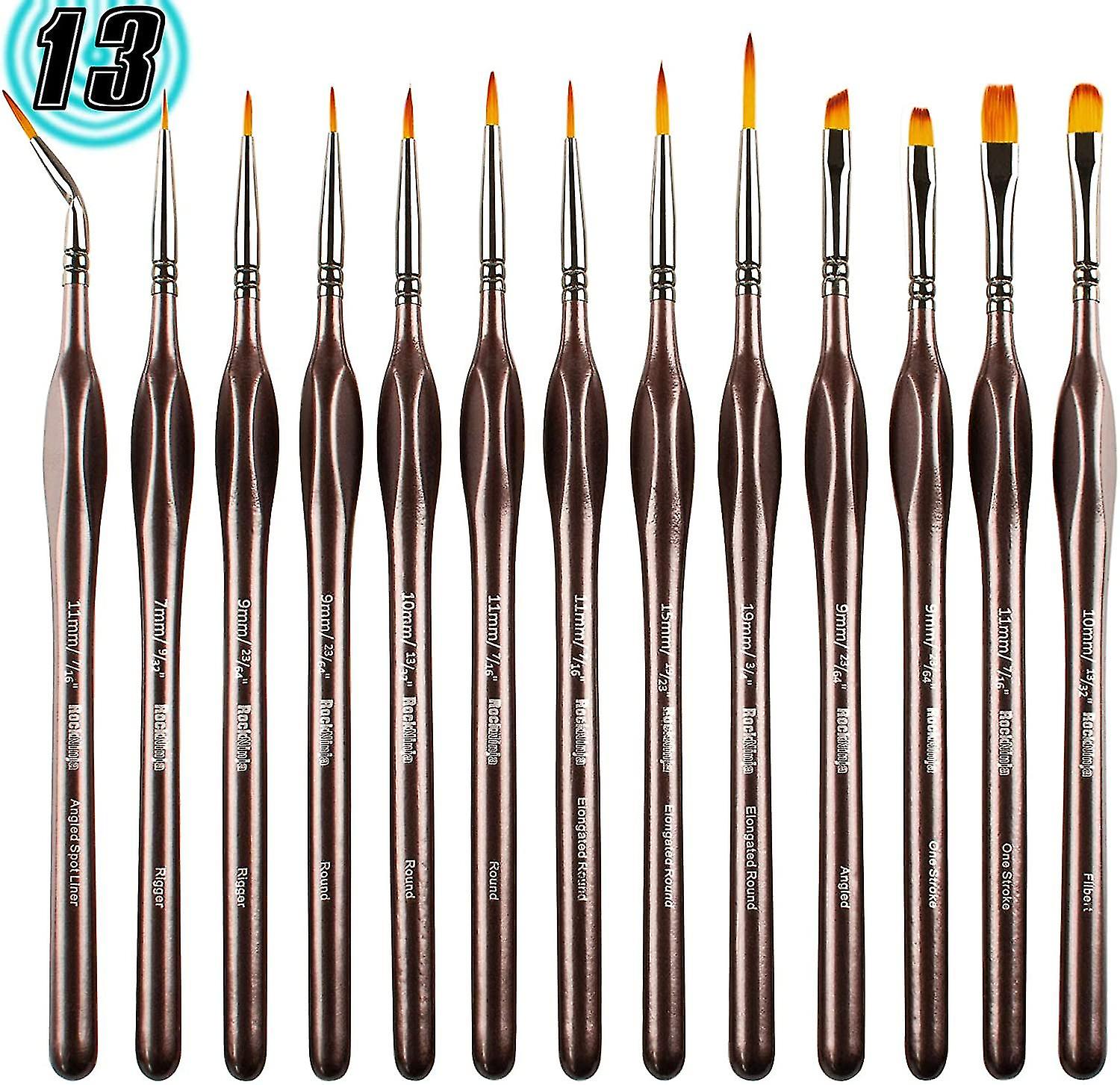 Detail Paint Brush Set  Rock Ninja 13pcs Miniature Brushes For Fine Detailing and Art Painting - Acrylic Watercolor  Oil Miniatures  Scale Models  Airpl