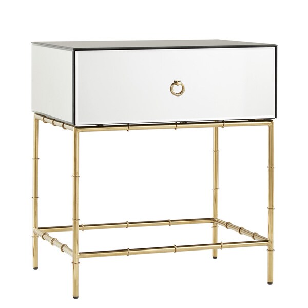 Wade Mirrored Accent Table with Gold Finish Base by iNSPIRE Q Bold