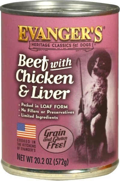 Evanger's Beef， Chicken， and Liver Grain-Free Wet Dog Food， 20.2-oz can， case of 12