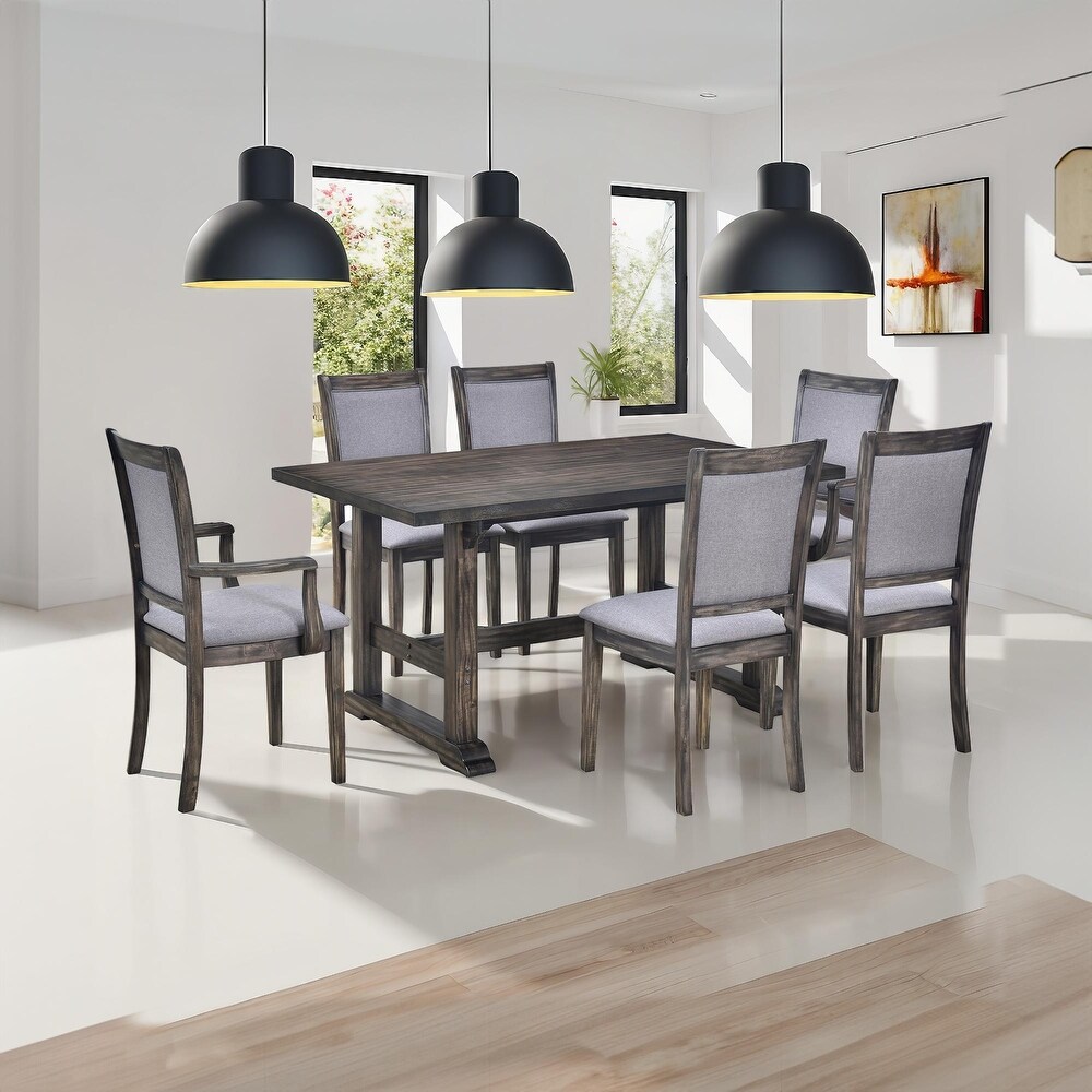 7 Piece Modern Wooden Dining Table Set with Upholstered Arm Dining Chairs and Rectangular Dining Table  for Dining Room