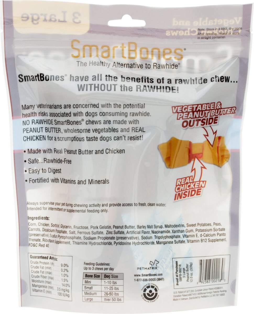 SmartBones Large Peanut Butter Chew Bones Dog Treats