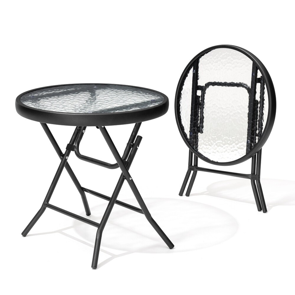 Crestlive Outdoor Side Table Patio Small Folding Table with Tempered Glass Table Top