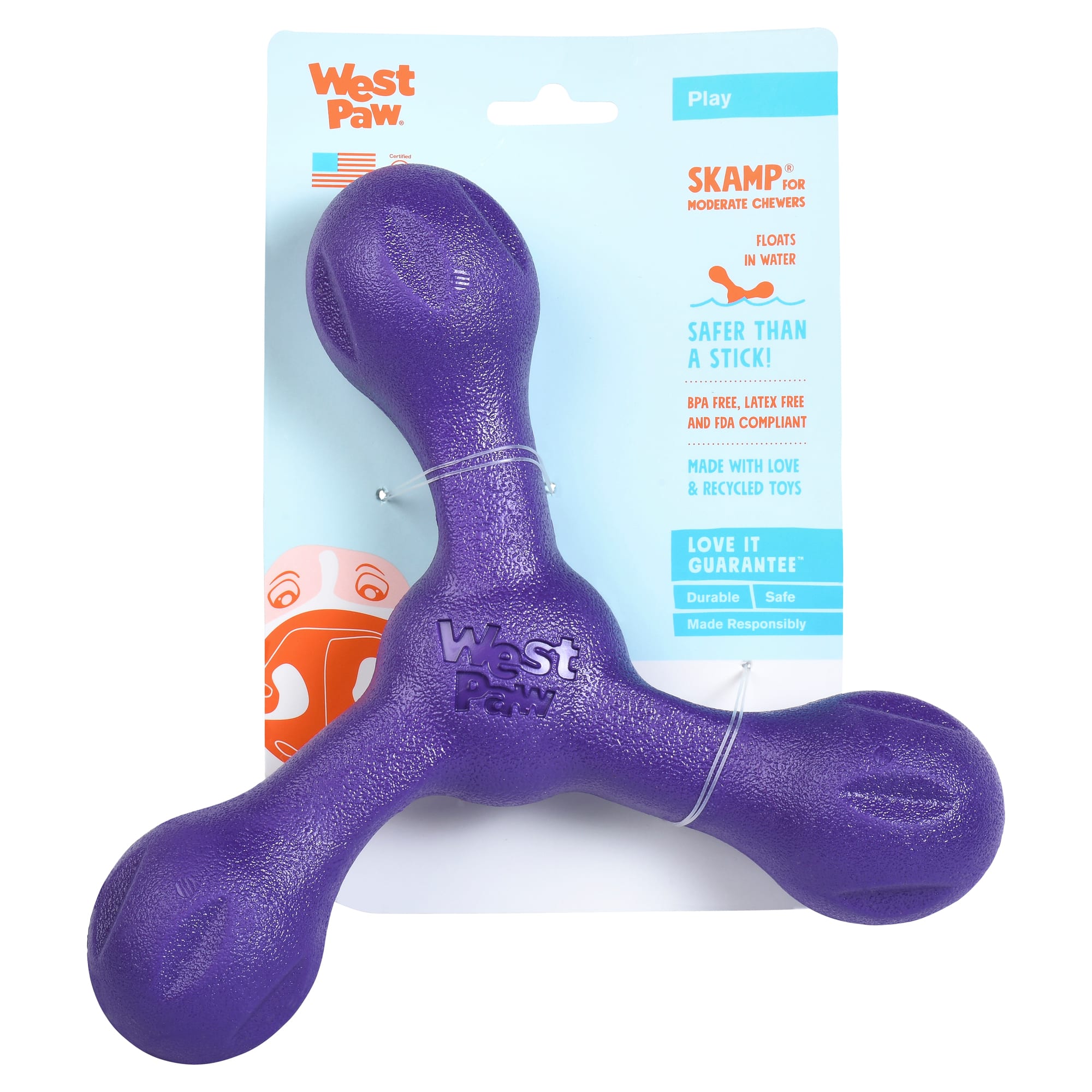 West Paw Skamp Fetch Assorted Dog Chew Toy， Large