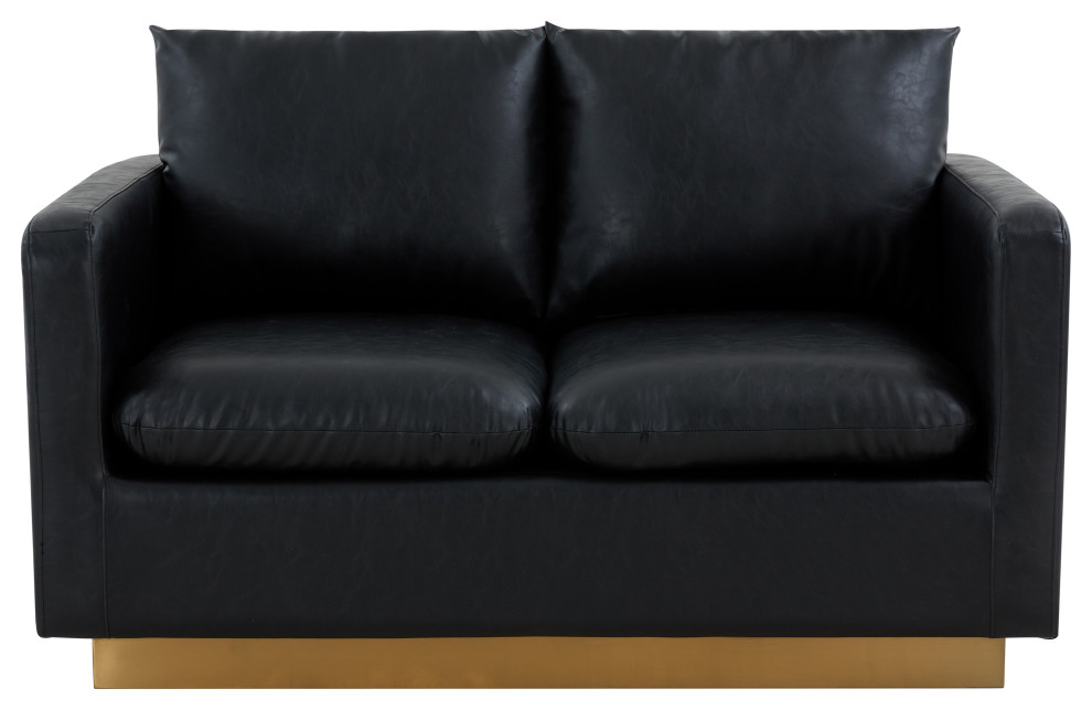 LeisureMod Nervo Modern Leather Loveseat With Gold Base   Midcentury   Loveseats   by LeisureMod  Houzz