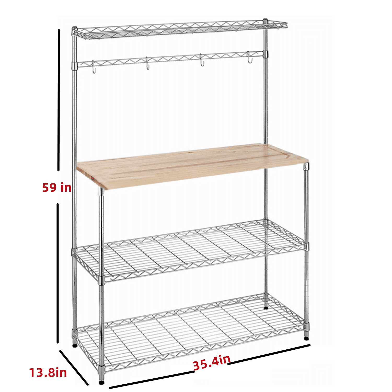 Nisorpa Baker's Rack for Kitchens， Microwave Stand Storage Rack， Kitchen Storage Organizer Shelf Workstation with 6 Hooks