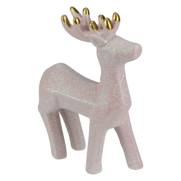 Glittery Pink Ceramic Reindeer Christmas Figure