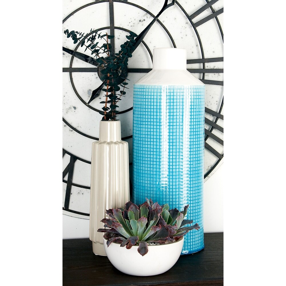 20 inch Contemporary Ceramic Blue and White Spouted Vase