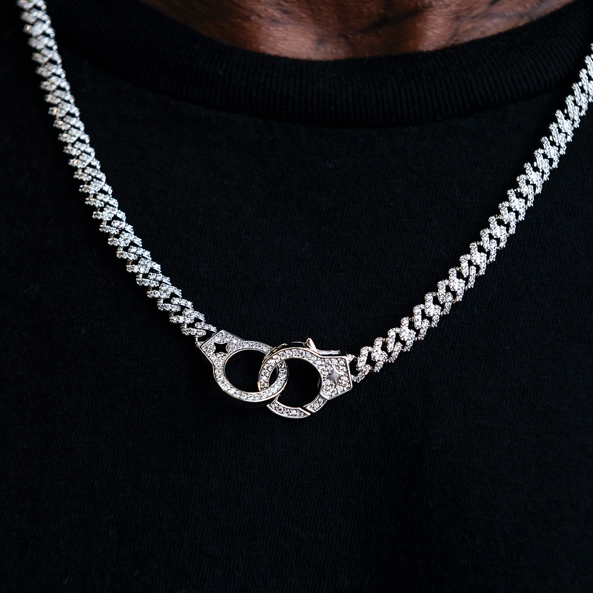 Iced Handcuff Diamond Prong Cuban Chain in White Gold