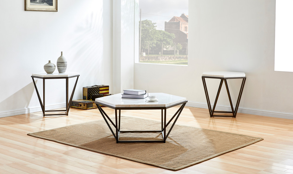 Corvus White Marble Top Cocktail Table   Transitional   Coffee Tables   by Steve Silver  Houzz