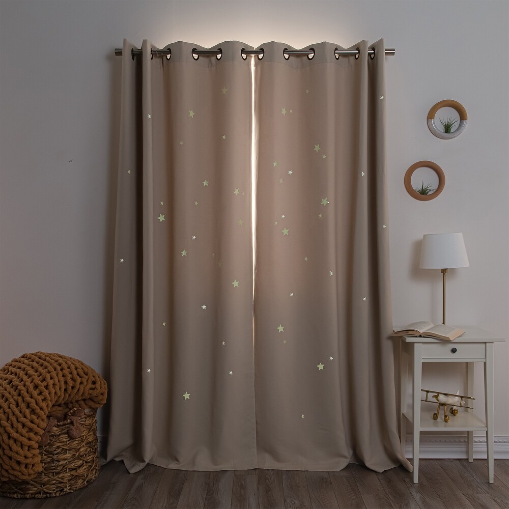 Aurora Home Keedle Doodle DIY Curtain Decoration Set with 2 Blackout Curtains and Glow in the Dark Star Stickers