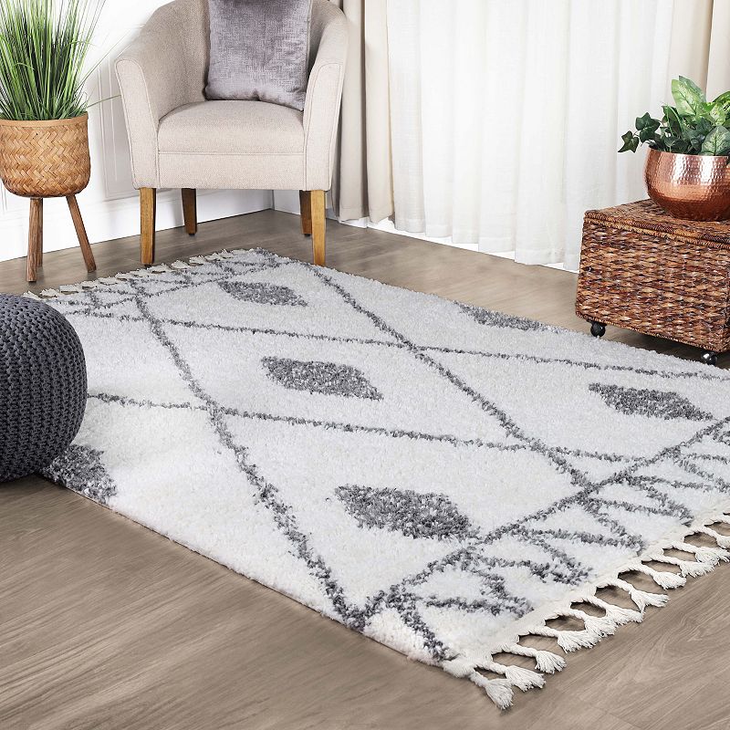 SUPERIOR Boho Tribal Geometric Indoor Tassled Shag Area Rug