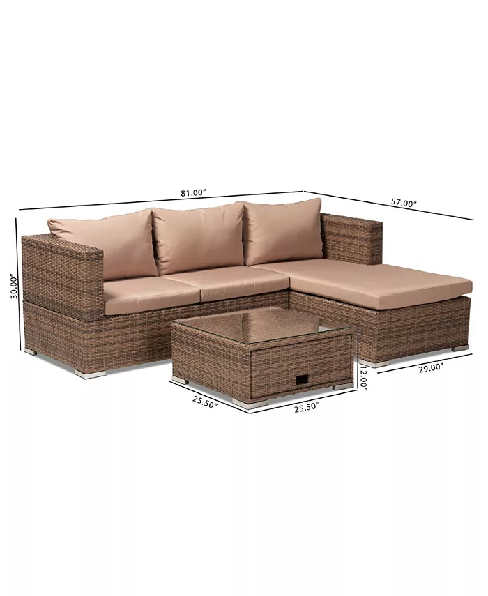 Baxton Studio CLOSEOUT Addison Modern and Contemporary Upholstered 3 Piece Woven Rattan Outdoor Patio Set with Adjustable Recliner