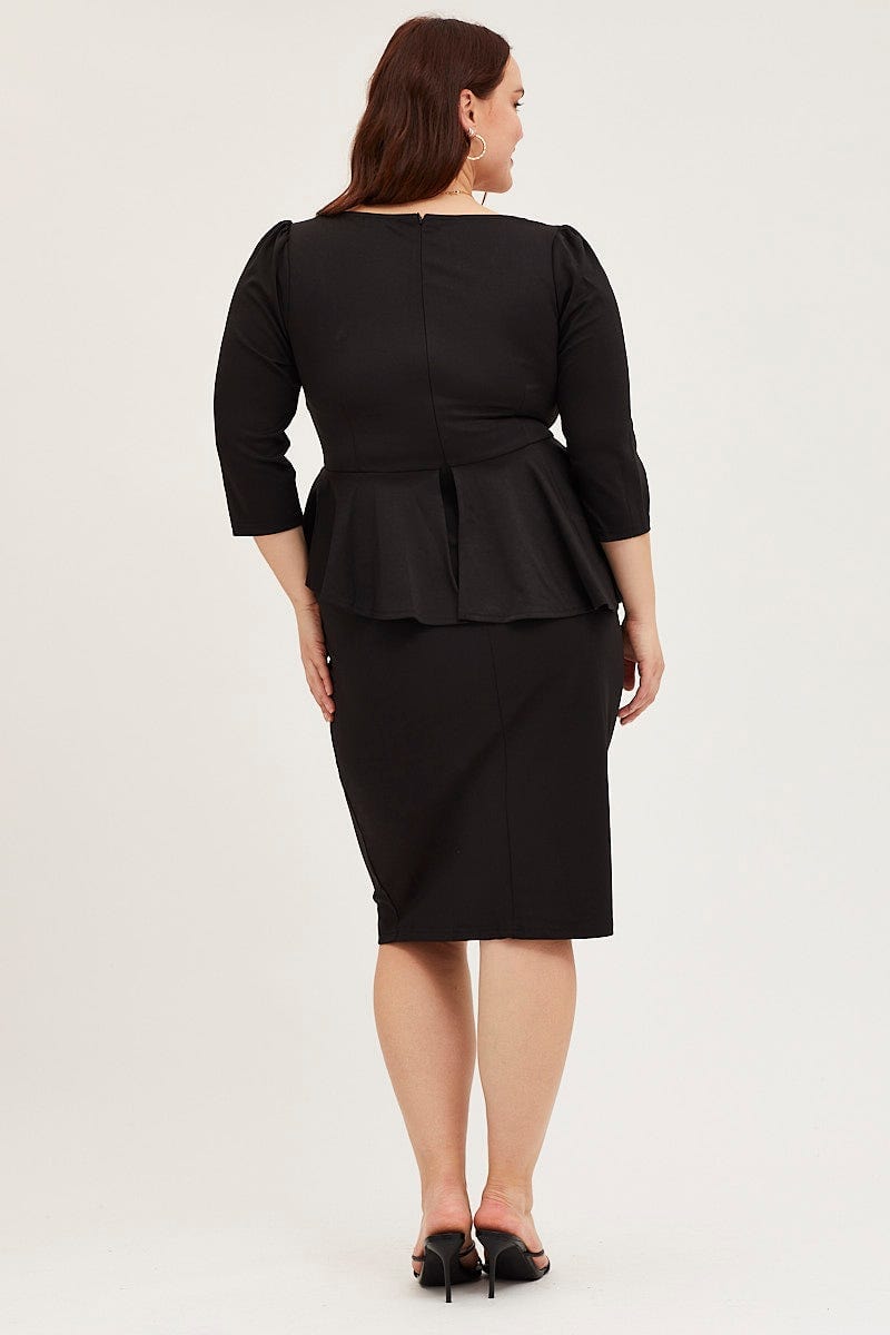 Black Bodycon Dress Square Neck Long Sleeve Jersey