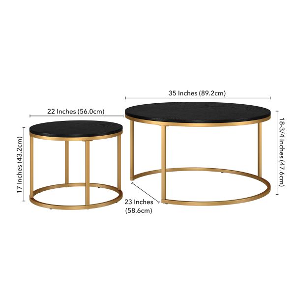 Watson Round Nested Coffee Table with MDF Top in Gold/Black Grain