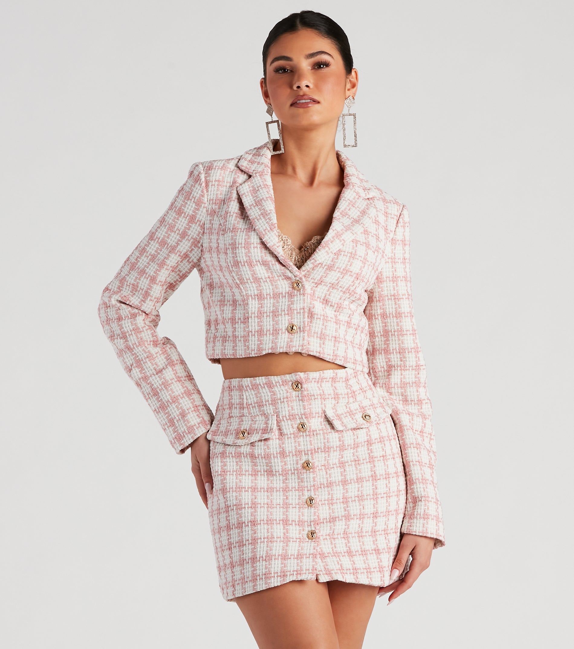 Social Scene Plaid Tweed Blazer