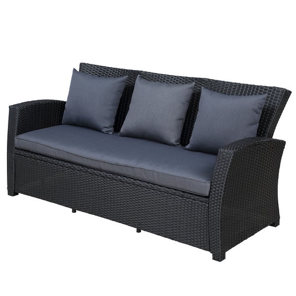 4-Piece Conversation Set Outdoor Patio Wicker Sofa Set with Cushions - Overstock - 37158819