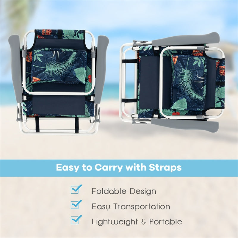 3 Pcs Outdoor Folding Backpack Beach Chairs 5-Position Sling Chair Set with Side Table