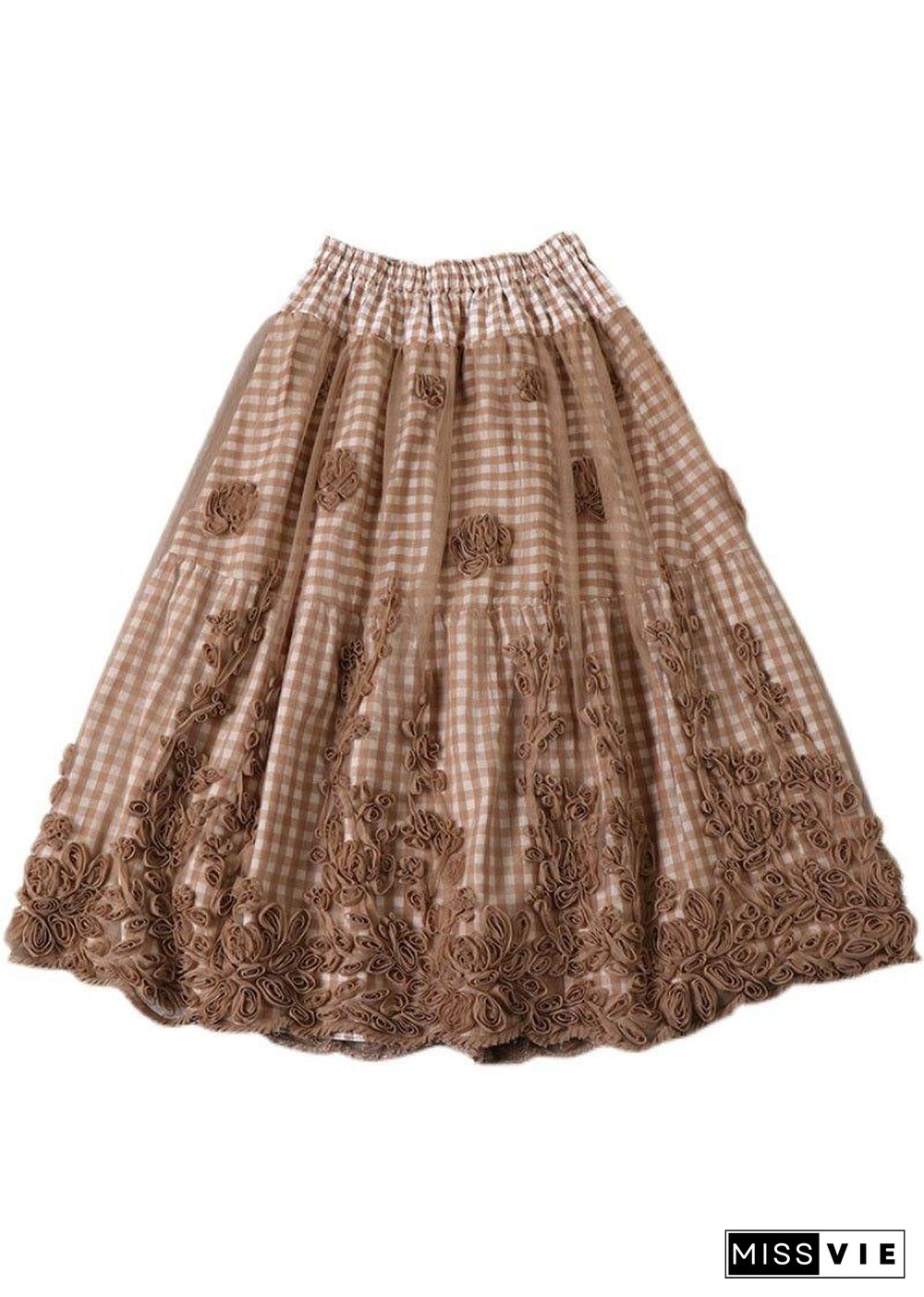 Boutique Khaki Plaid Tulle Patchwork Fall Floral Skirts