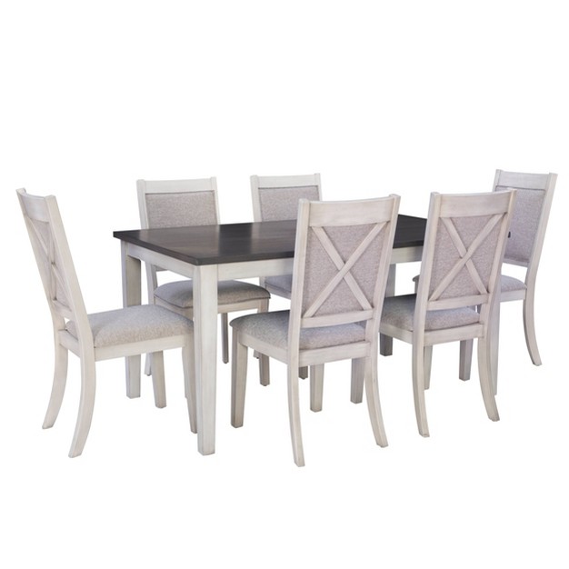 7pc Benoit Solid Wood Dining Set White Powell