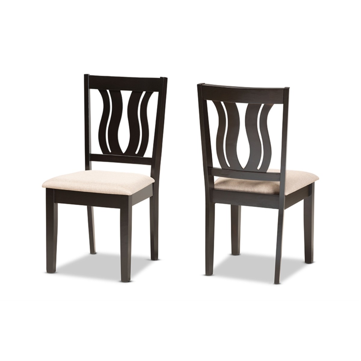 Wholesale Interiors Baxton Studio Fenton Modern and Contemporary Sand Fabric Upholstered and Dark Brown Finished Wood 2-Piece Dining Chair Set