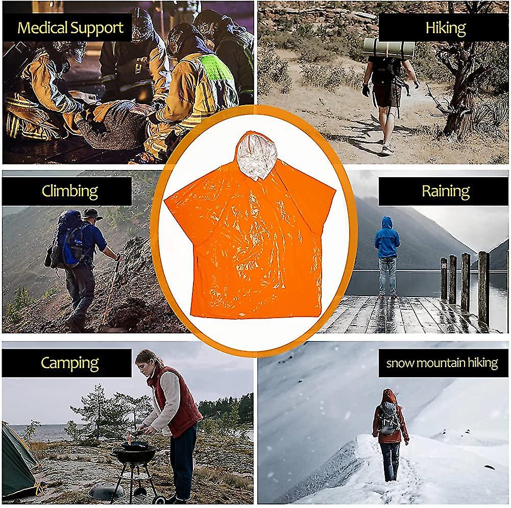 2pcs Emergency Blanket Poncho，emergency Survival Rain Poncho Lightweight Heat